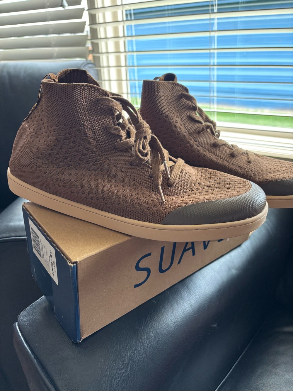 Suavs Brown Knit High-Top Sneakers with Tan Sole - NIB